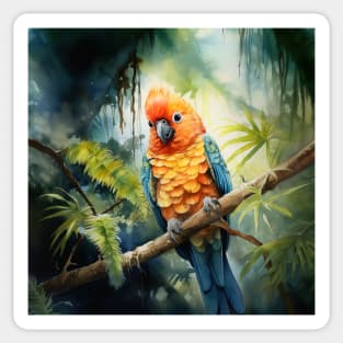 Colorful Avian Companion Perched on Tropical Tree Amidst Greenery Sticker